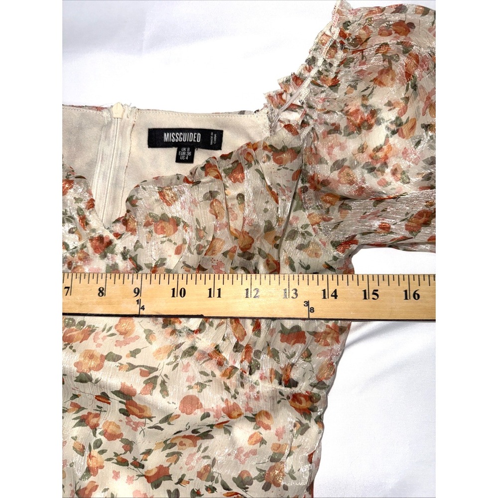 Misguided Sheer Off The Shoulder, Bodysuit‎ Zip Up Back, Dainty Orange Floral - Picture 8 of 8